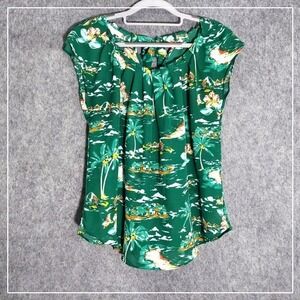 Lauren Conrad Tunic S Gree n Hawaiian Tropical Village Resort Pleated Semi Sheer